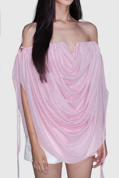 Odruta Off Shoulder Draped Top - Pink