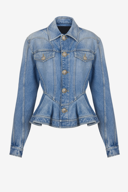 Ogana Gold Buttoned Pleated Denim Jacket