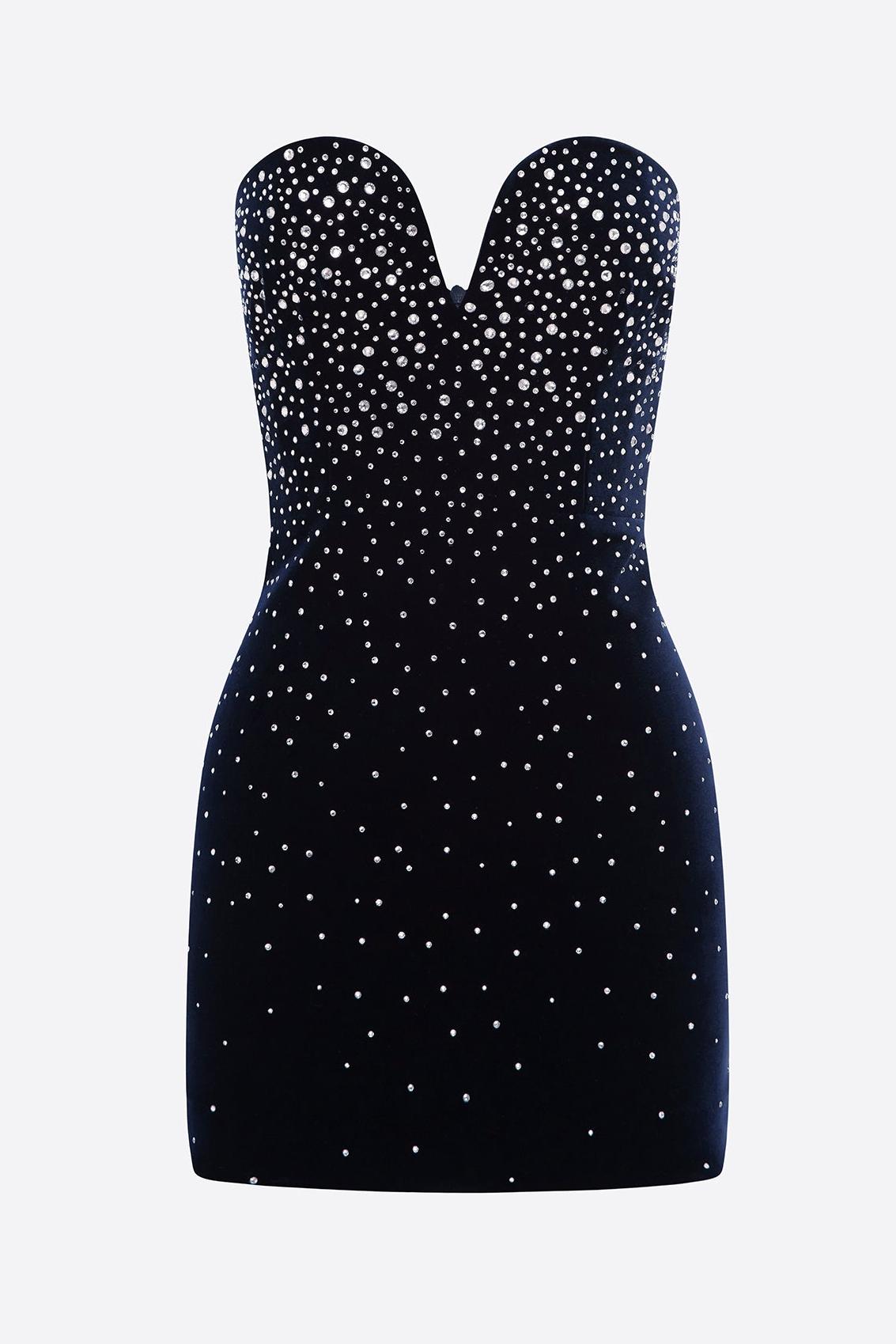 Omer Strapless Crystal Velvet Mini Dress