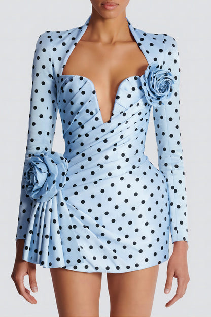 Ostelle Polka Dots Satin Mini Dress - Blue