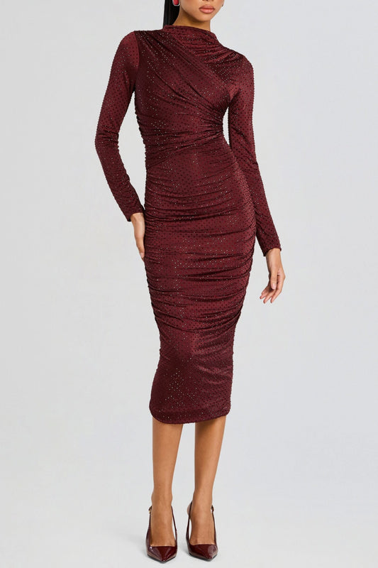 Pallavi Crystal Embellished Ruched Midi Dress