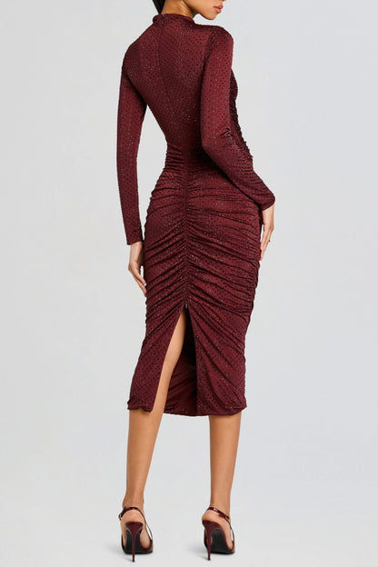 Pallavi Crystal Embellished Ruched Midi Dress