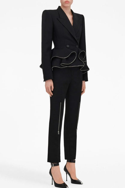 Pamely Peplum Ruffle Blazer - Black