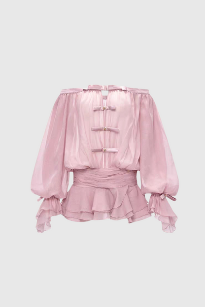 Raylene Off Shoulder Bow Ruffle Mini Dress - Pink