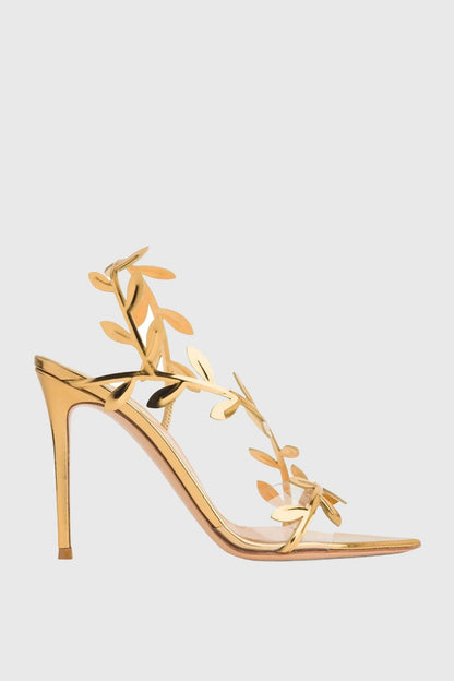 Revonda Mirrored Leaf Embellished Slingback Sandals