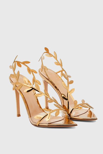 Revonda Mirrored Leaf Embellished Slingback Sandals