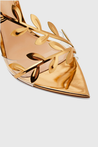 Revonda Mirrored Leaf Embellished Slingback Sandals