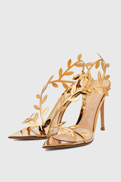 Revonda Mirrored Leaf Embellished Slingback Sandals
