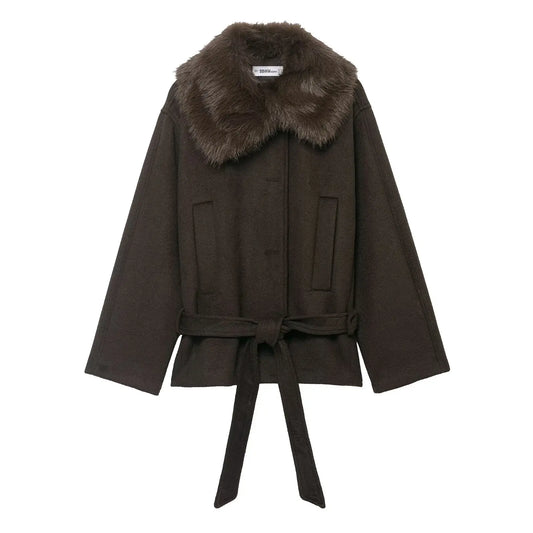 Maison Celie Chic Fur-Collar Wrap Coat