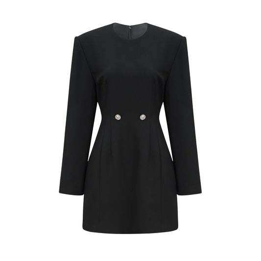 Magali black hourglass shoulder-padded mini dress