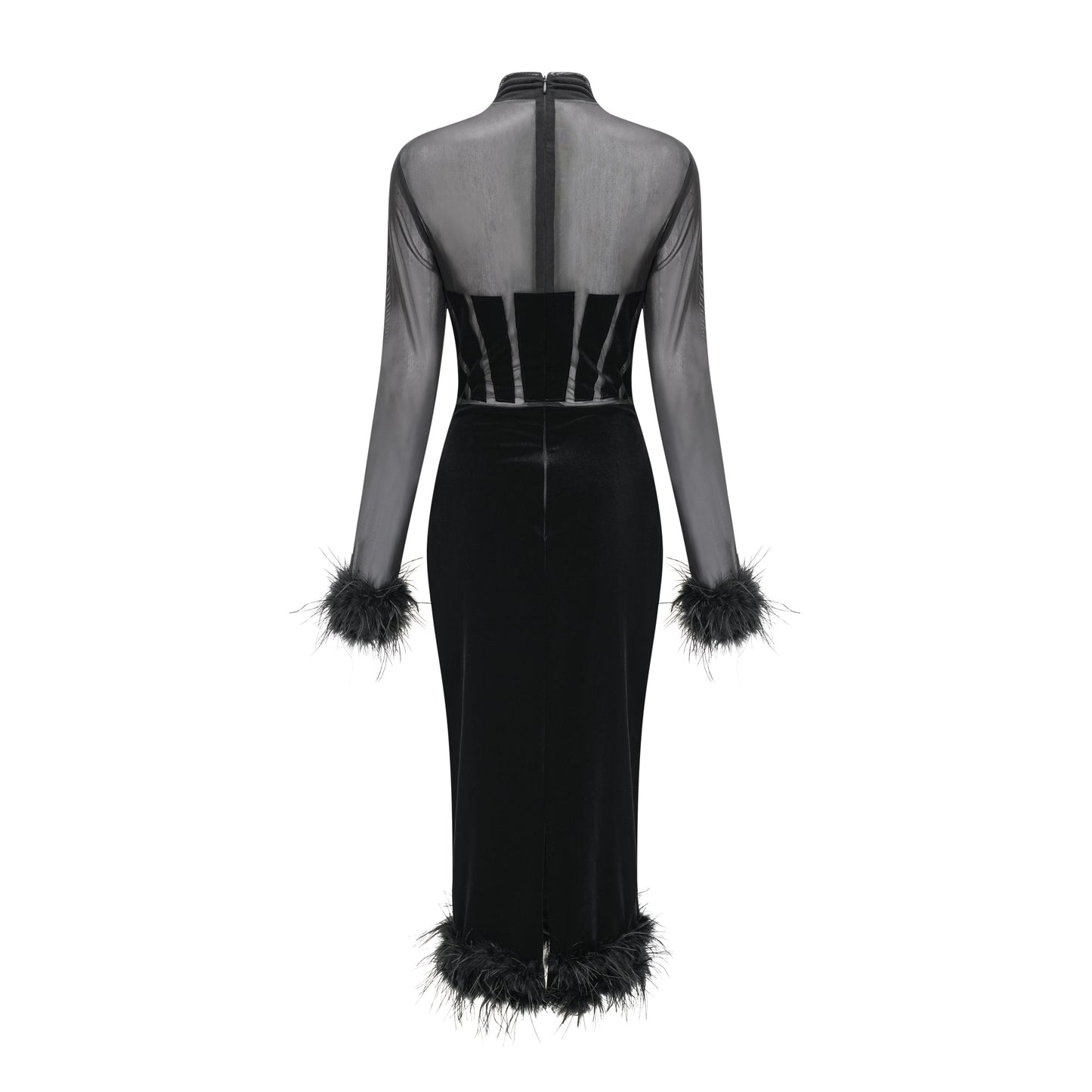 Jeanne feather-trim velvet midi dress (US Only)