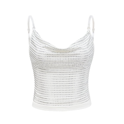 Sapphire rhinestone-embellished top & skirt matching set