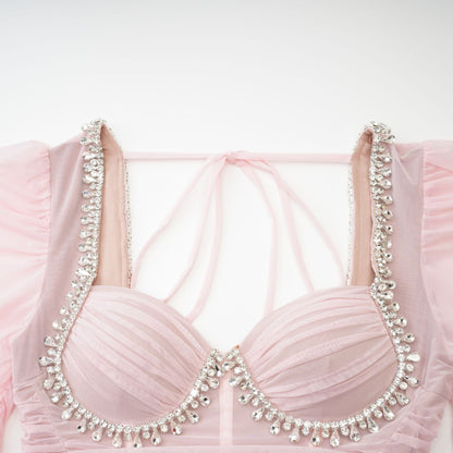 Eloite pink mesh midi dress