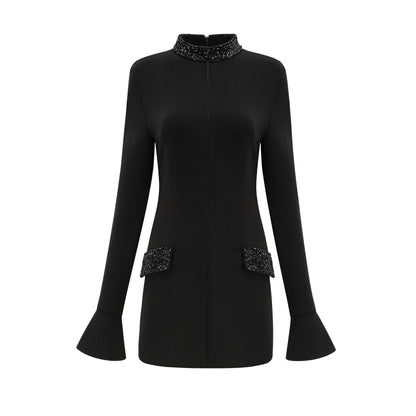 Gaëlle black embellished long-sleeved dress (US Only)