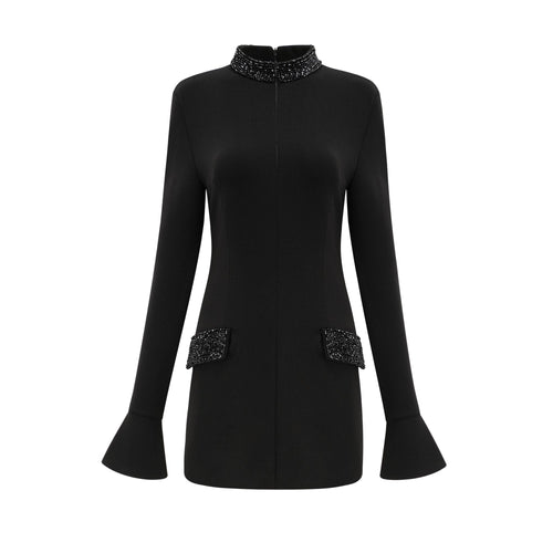 Gaëlle black embellished long-sleeved dress (US Only)