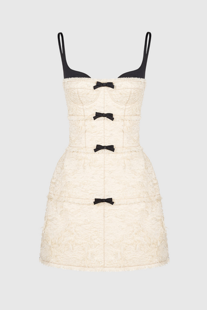 Santos Bow Jacquard Mini Dress - Beige