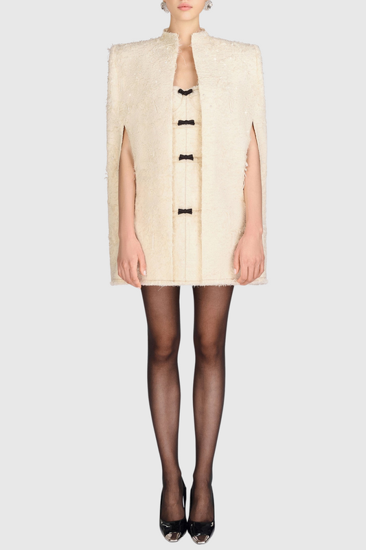 Santos Jacquard Beaded Cape - Beige