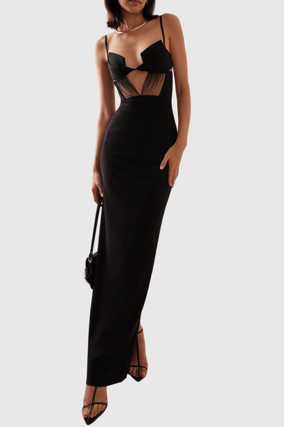 Sathva Cutout Mesh Maxi Bandage Dress
