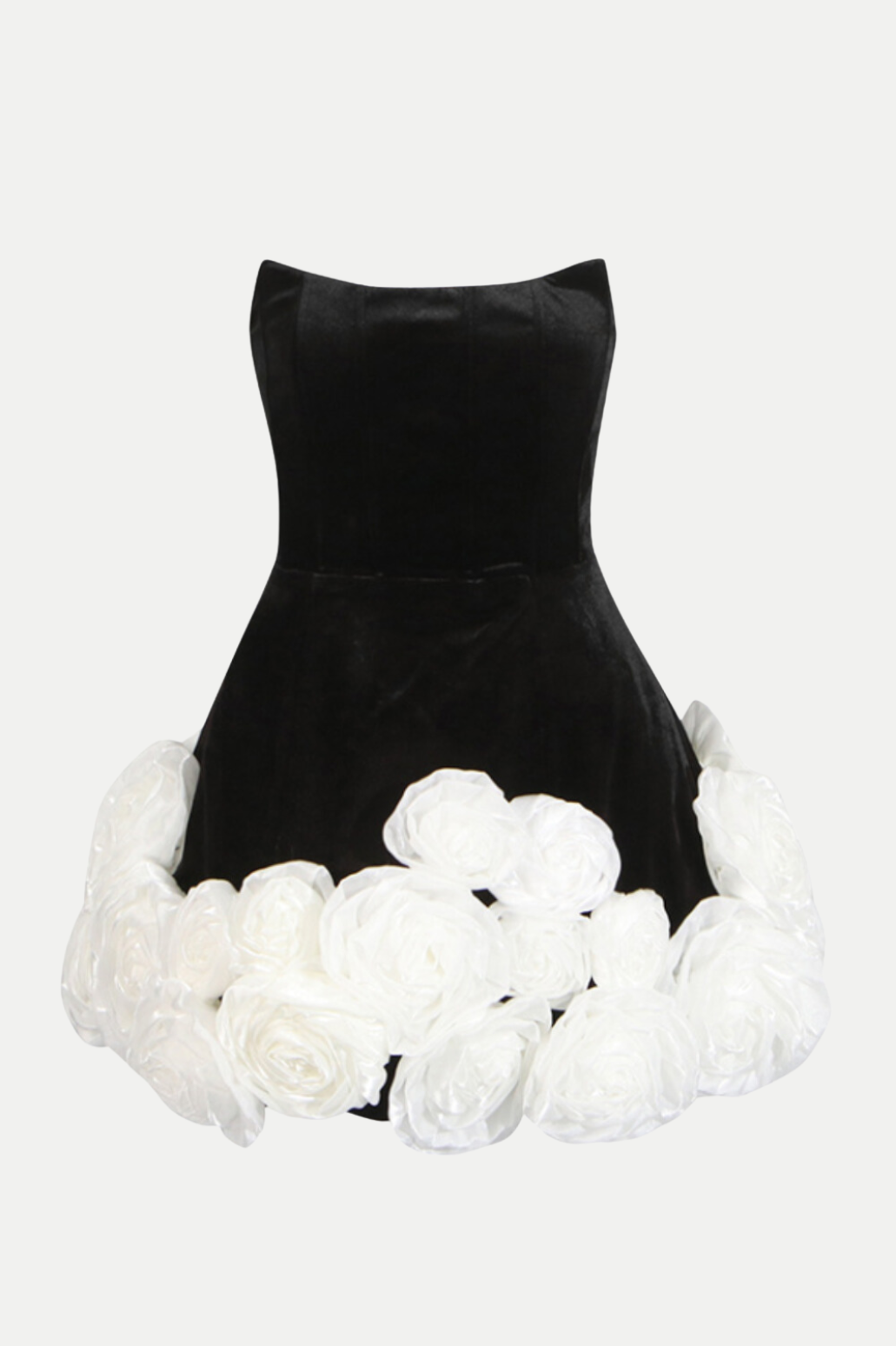 Sebast Flower Strapless Velvet Mini Dress - Black