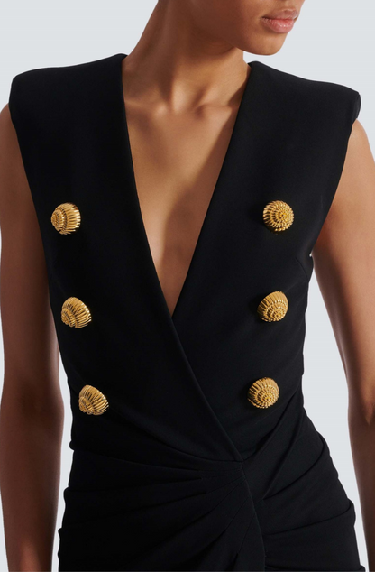 Sedzi Deep-V Sleeveless Ruched Slit Maxi Dress