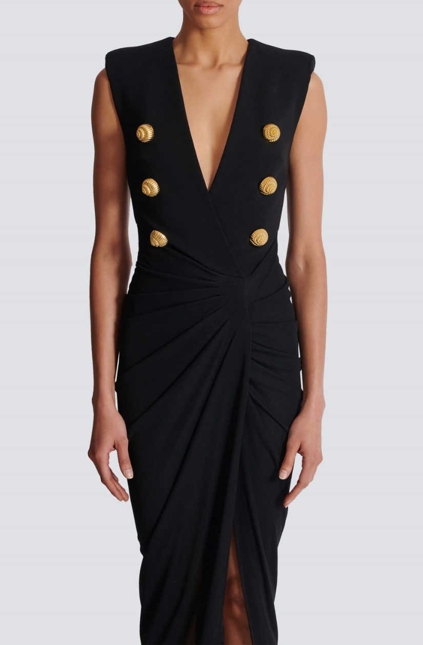 Sedzi Deep-V Sleeveless Ruched Slit Maxi Dress