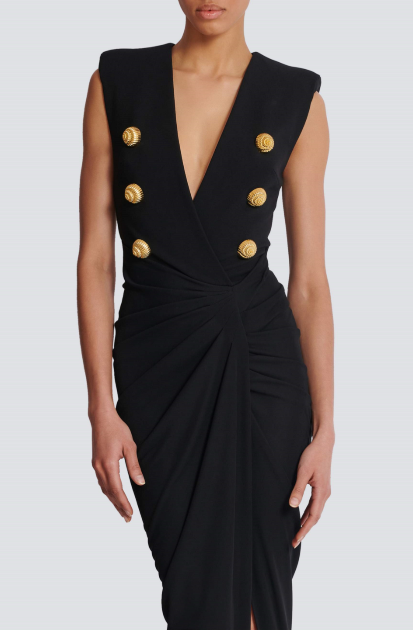 Sedzi Deep-V Sleeveless Ruched Slit Maxi Dress