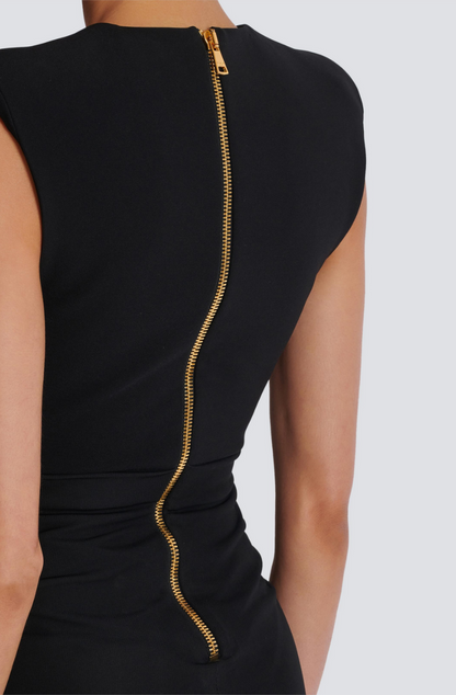 Sedzi Deep-V Sleeveless Ruched Slit Maxi Dress