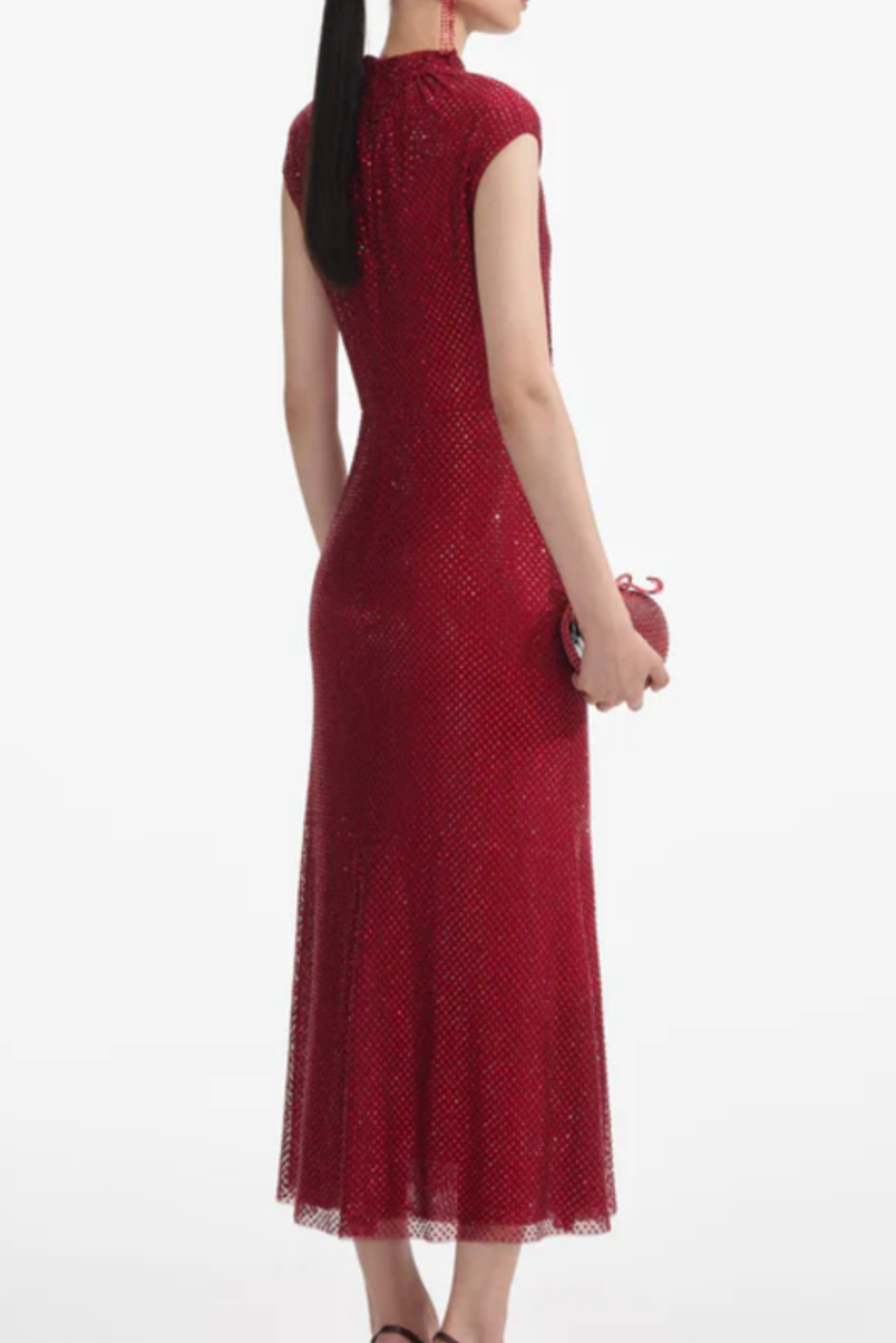 Sharrie Flower Rhinestone Embellished Fishnet Midi Dress