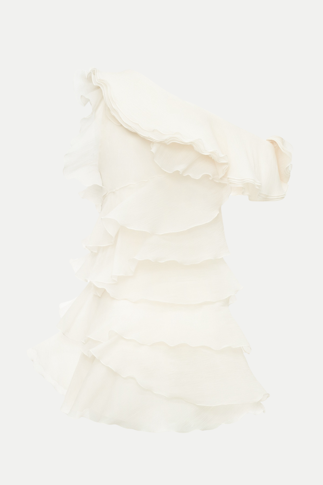 Shelyn Flower One Shoulder Ruffle Mini Dress - Beige