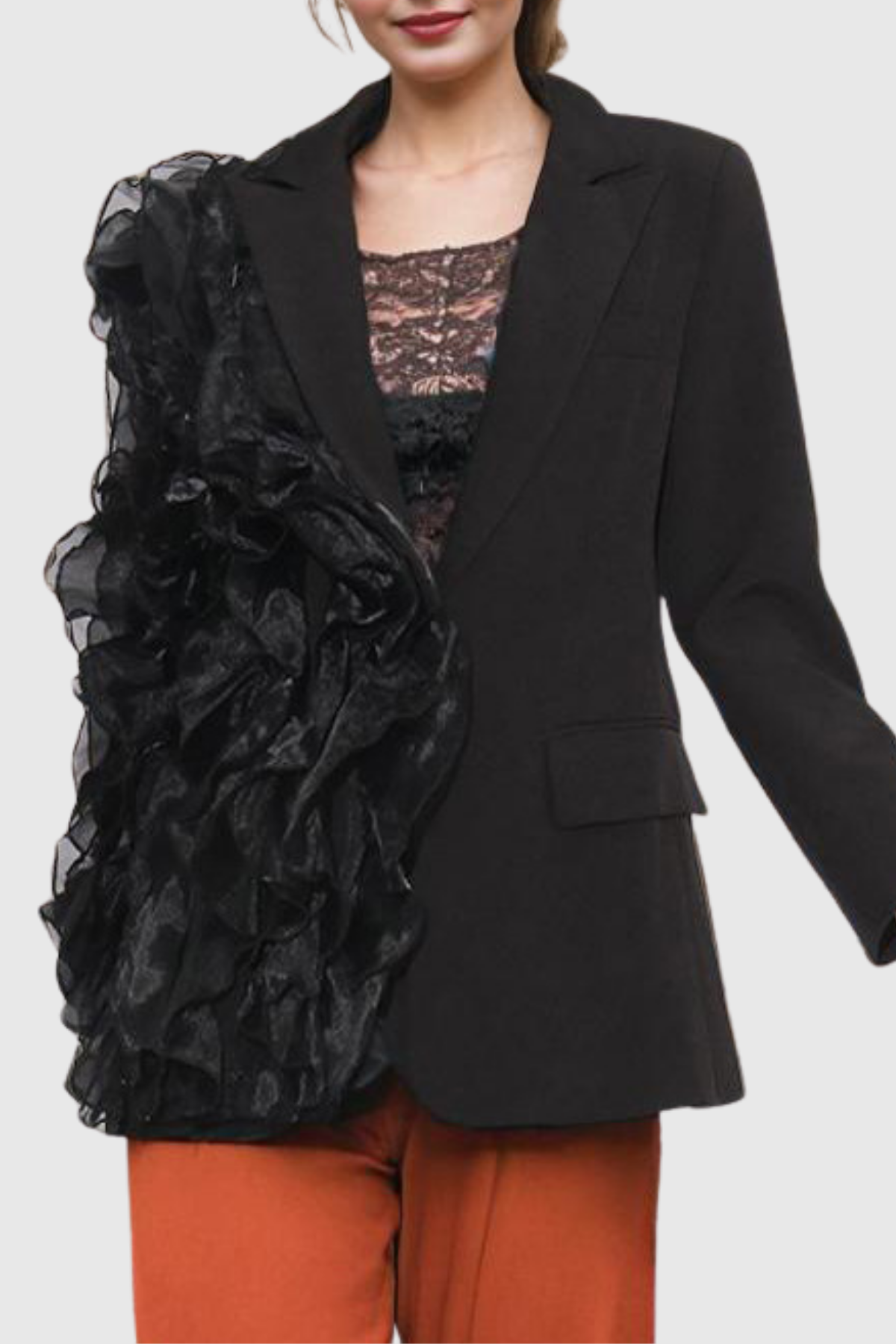 Shiloh Mesh Ruffle Blazer