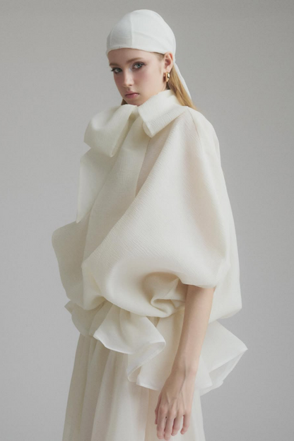 Honorine white tie-neck ruffled maxi dress
