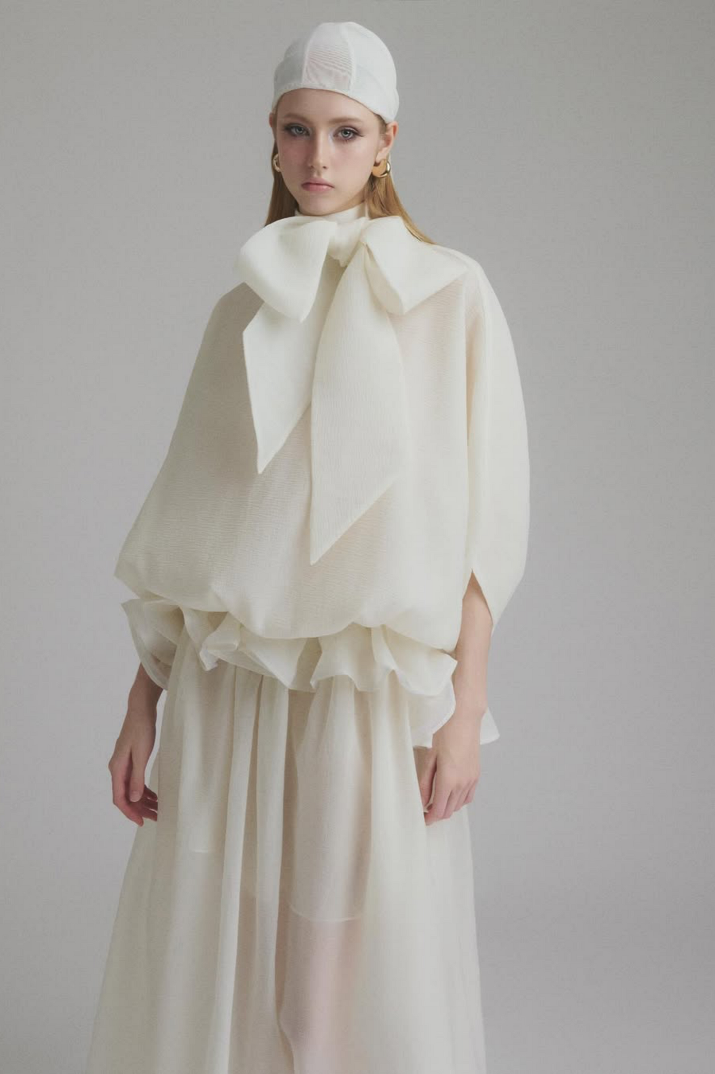 Honorine white tie-neck ruffled maxi dress