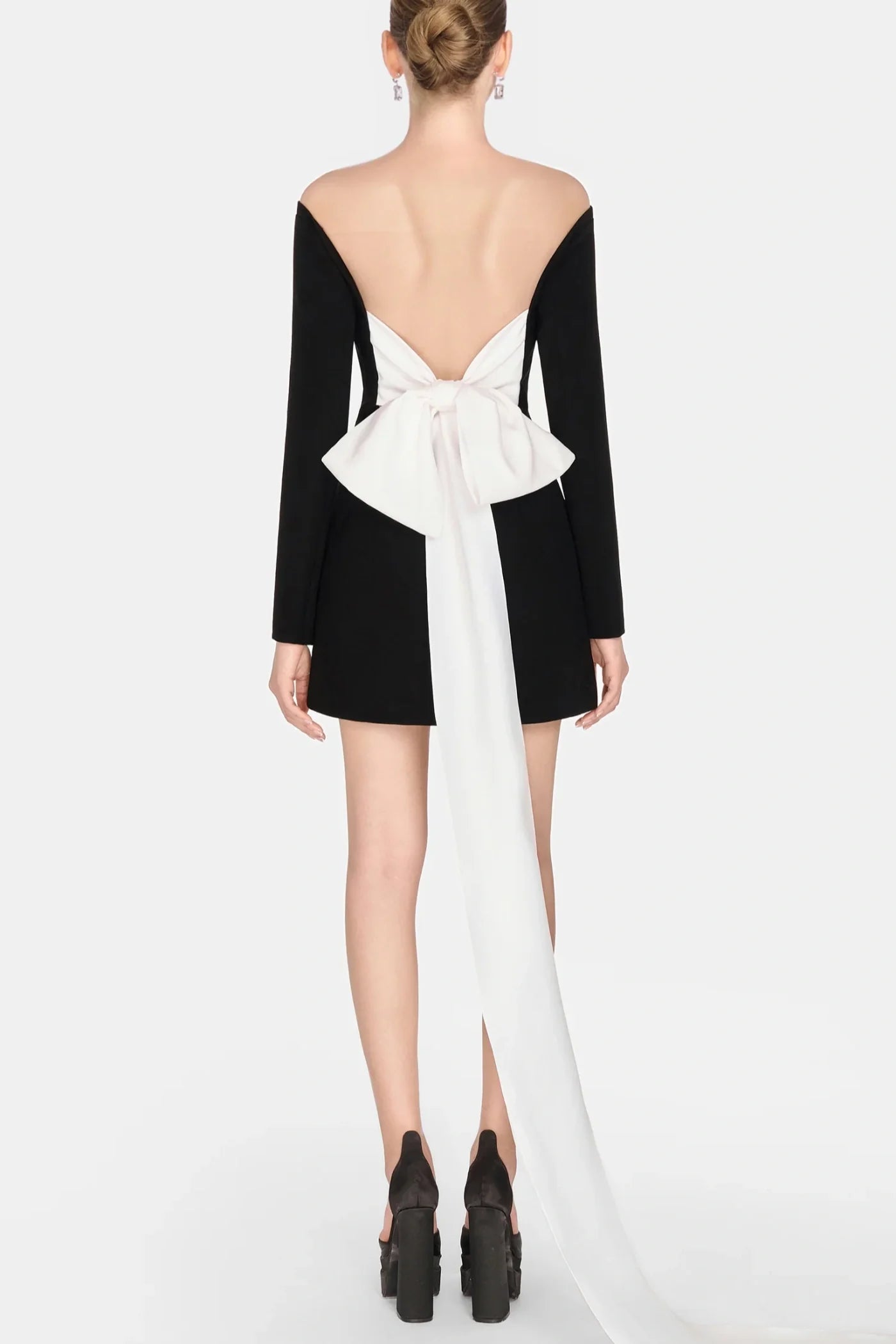 Soni Off Shoulder Bow Embeliished Backless Mini Dress