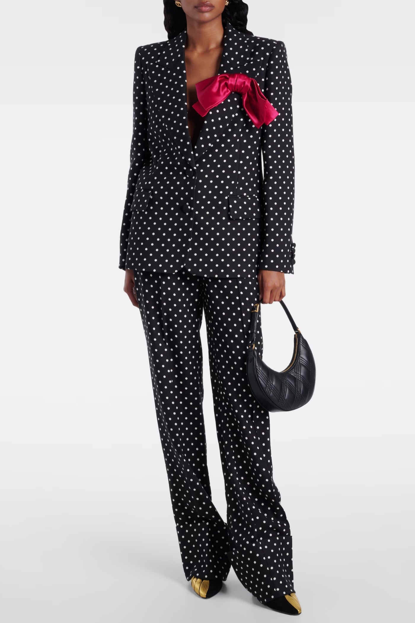 Syrita Polka Dot Bow Blazer Two Piece Set