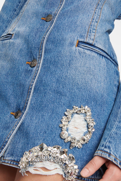 Taton Crystal Embellished Cutout Denim Blazer