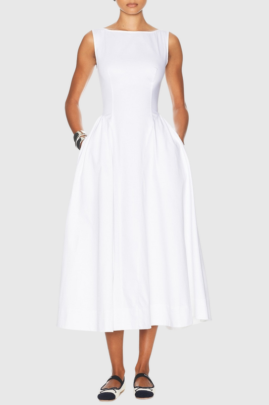 Tayna Ruched Backless Midi Dress - White