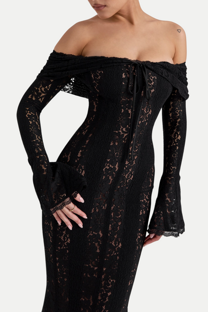 Tleta Lace Off Shoulder Maxi Dress - Black