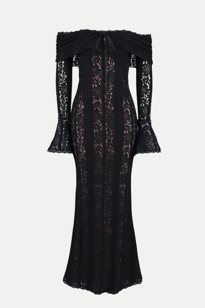 Tleta Lace Off Shoulder Maxi Dress - Black