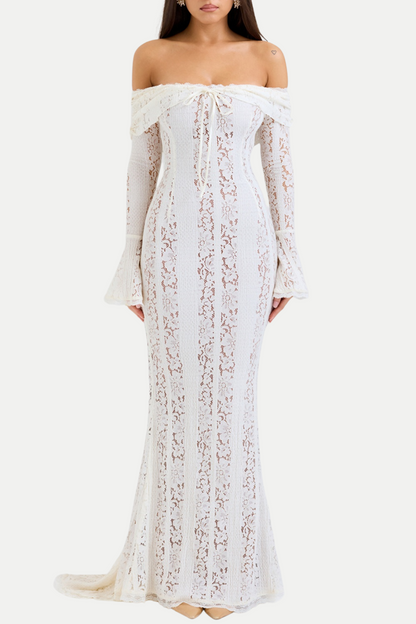Tleta Lace Off Shoulder Maxi Dress - White