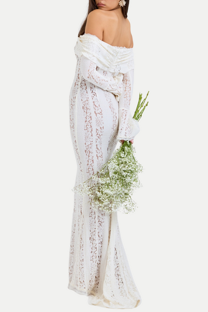 Tleta Lace Off Shoulder Maxi Dress - White