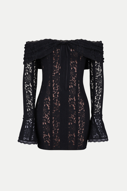 Tleta Lace Off Shoulder Mini Dress - Black