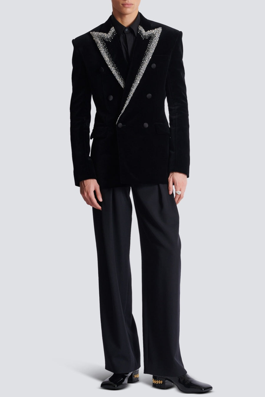 Trisha Velvet Crystal Embellished Blazer