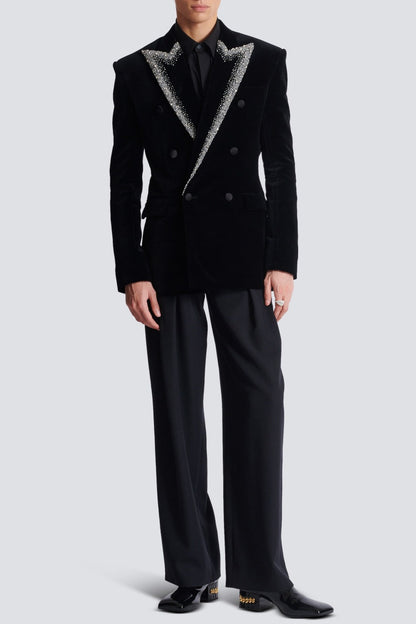 Trisha Velvet Crystal Embellished Blazer