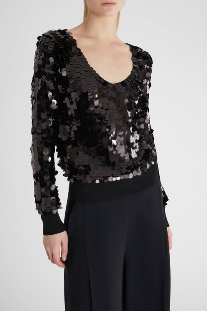 Tyne Sequin V--neck Knit Sweater