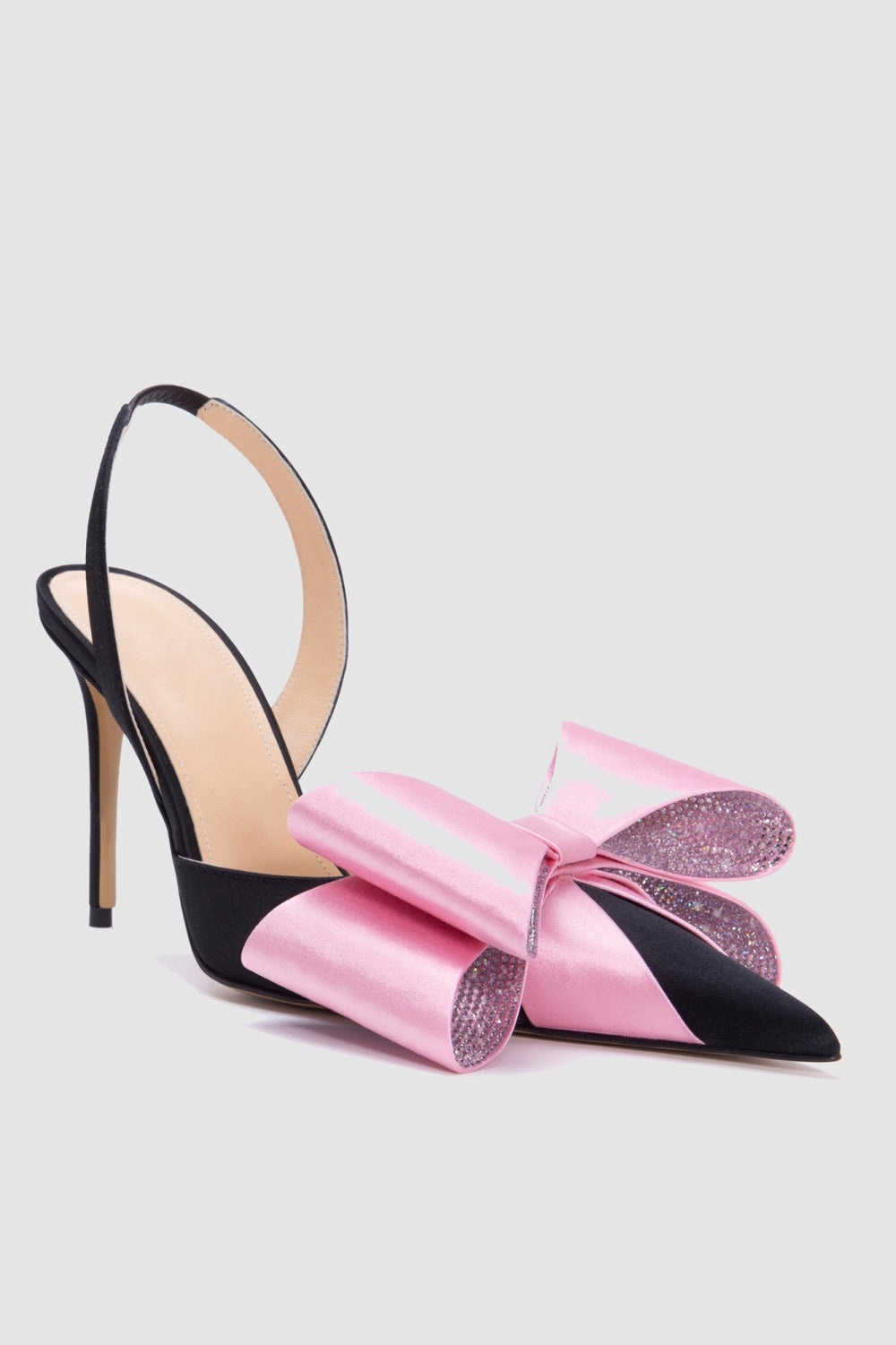 Violeta Bow-embellished Satin Slingback Pumps - Black