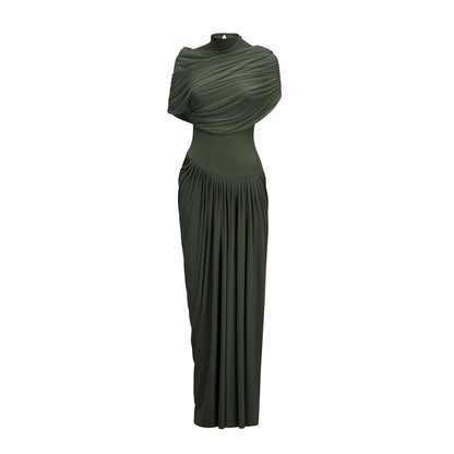 Catherine asymmetric pleated maxi dress in Green