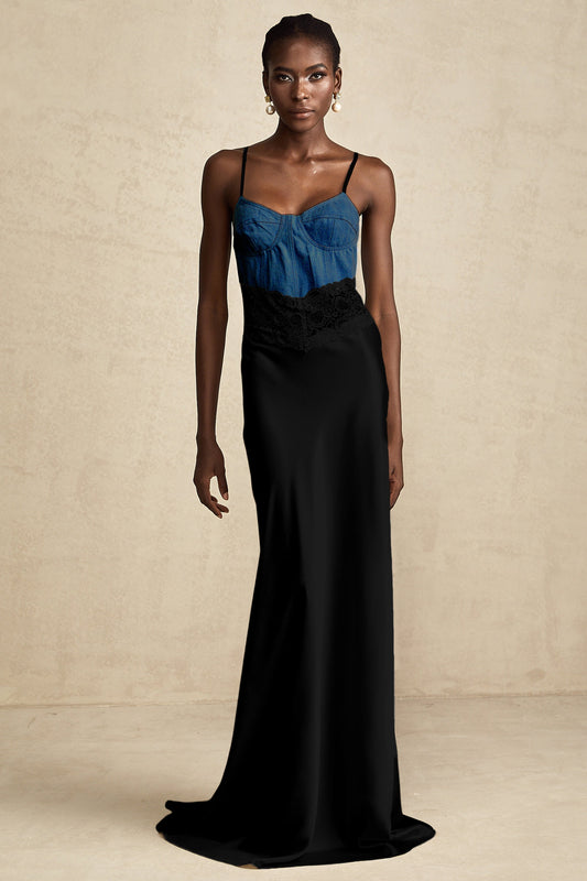 Lisette lace-trim panelled maxi dress