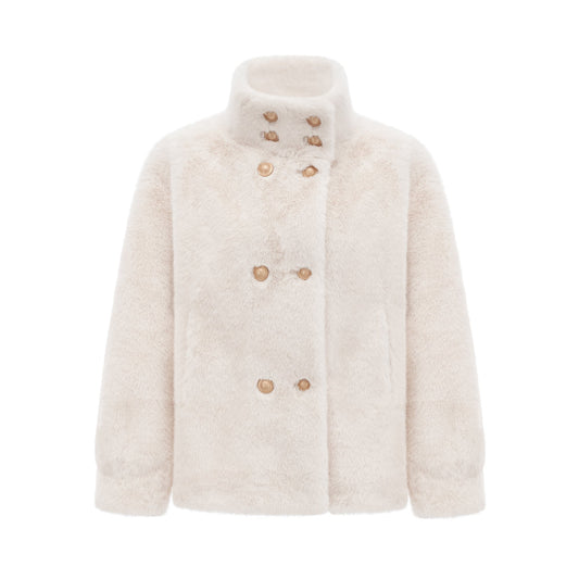 Chantal white faux-fur double-breasted jacket