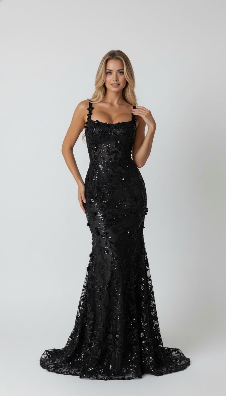 Elara Square-Neck Sequin Maxi Gown