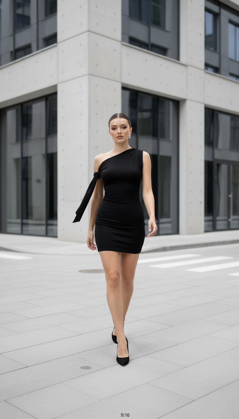 Maison Celie – One-Shoulder Draped Mini Dress